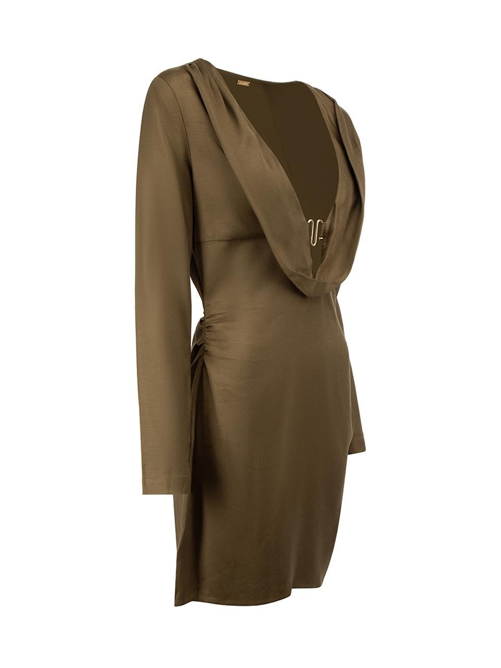 CONDITION is Very good. Hardly any visible wear to dress is evident on this used Cult Gaia designer resale item.



Details


Khaki

Synthetic

Mini bodycon dress

Deep plunge cowl neckline

Ring detail on centre

Side zip closure





Made in