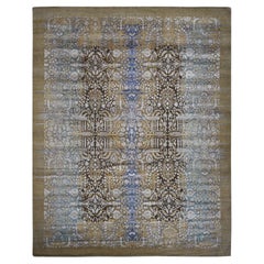 Brown Silk with Wool Sarouk Hand Knotted Oversized Oriental Rug 12'2" x 15'4" (tapis oriental surdimensionné en soie et laine)