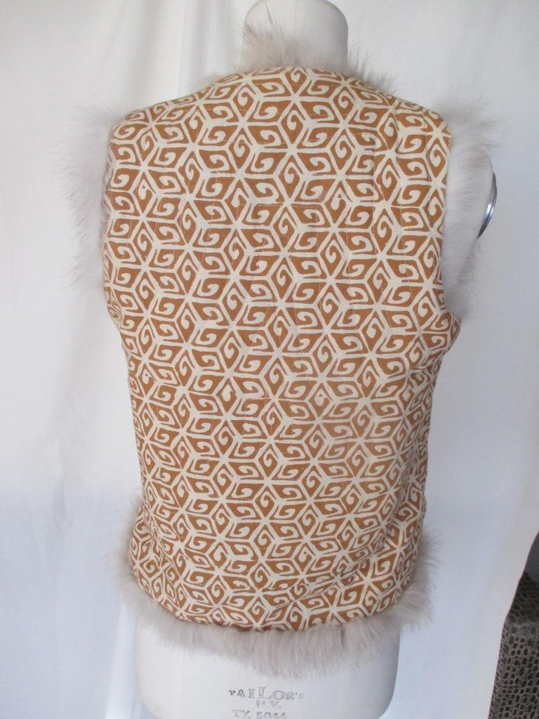 Brown Silver Ikat Gilet with Fox Fur For Sale at 1stDibs