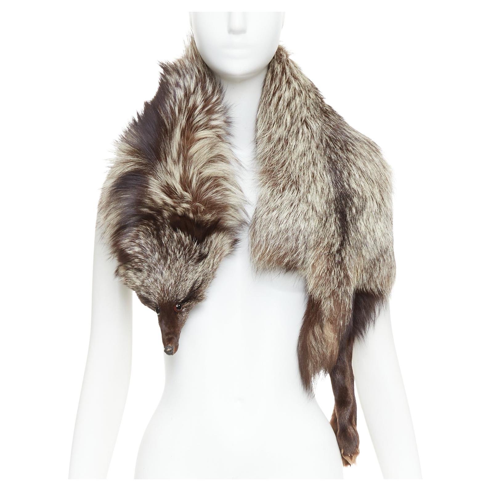 Brown silver ombre genuine fur animal scarf stole