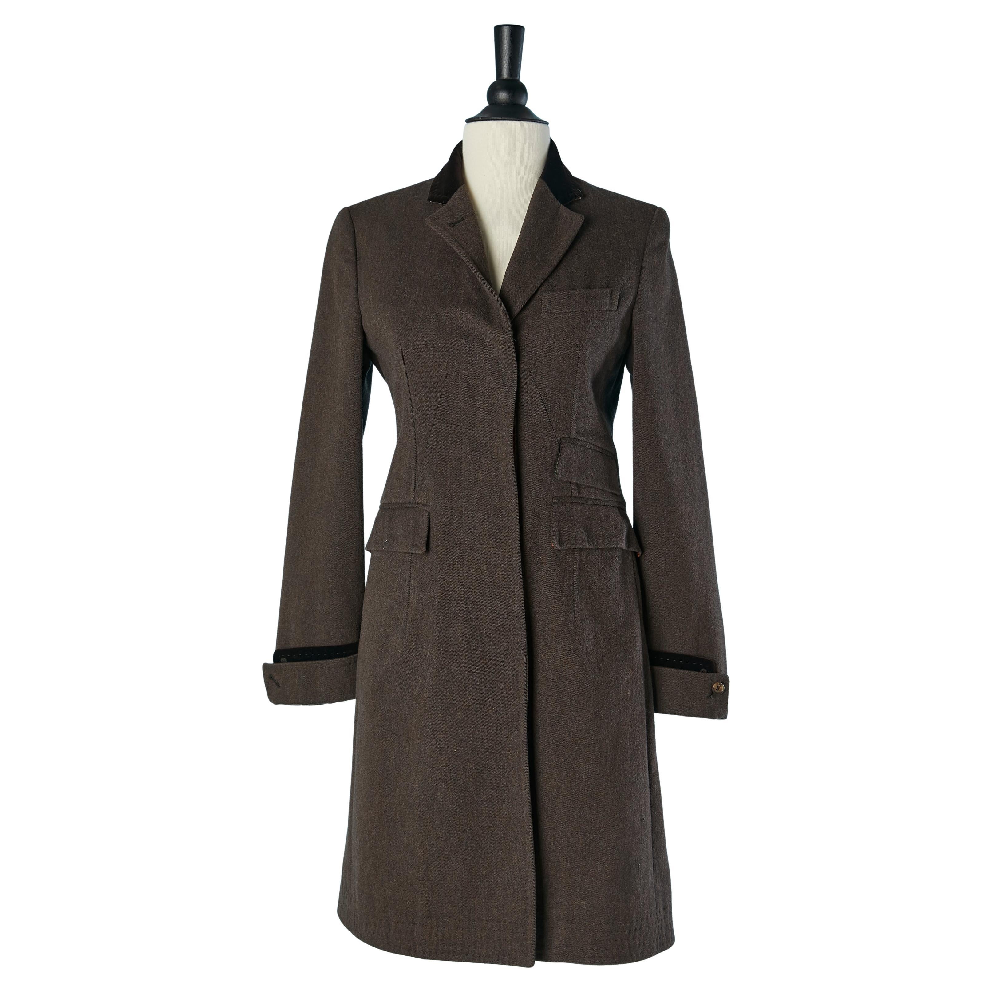 Cappotto monopetto marrone con dettagli in velluto PAUL SMITH BLUE in vendita