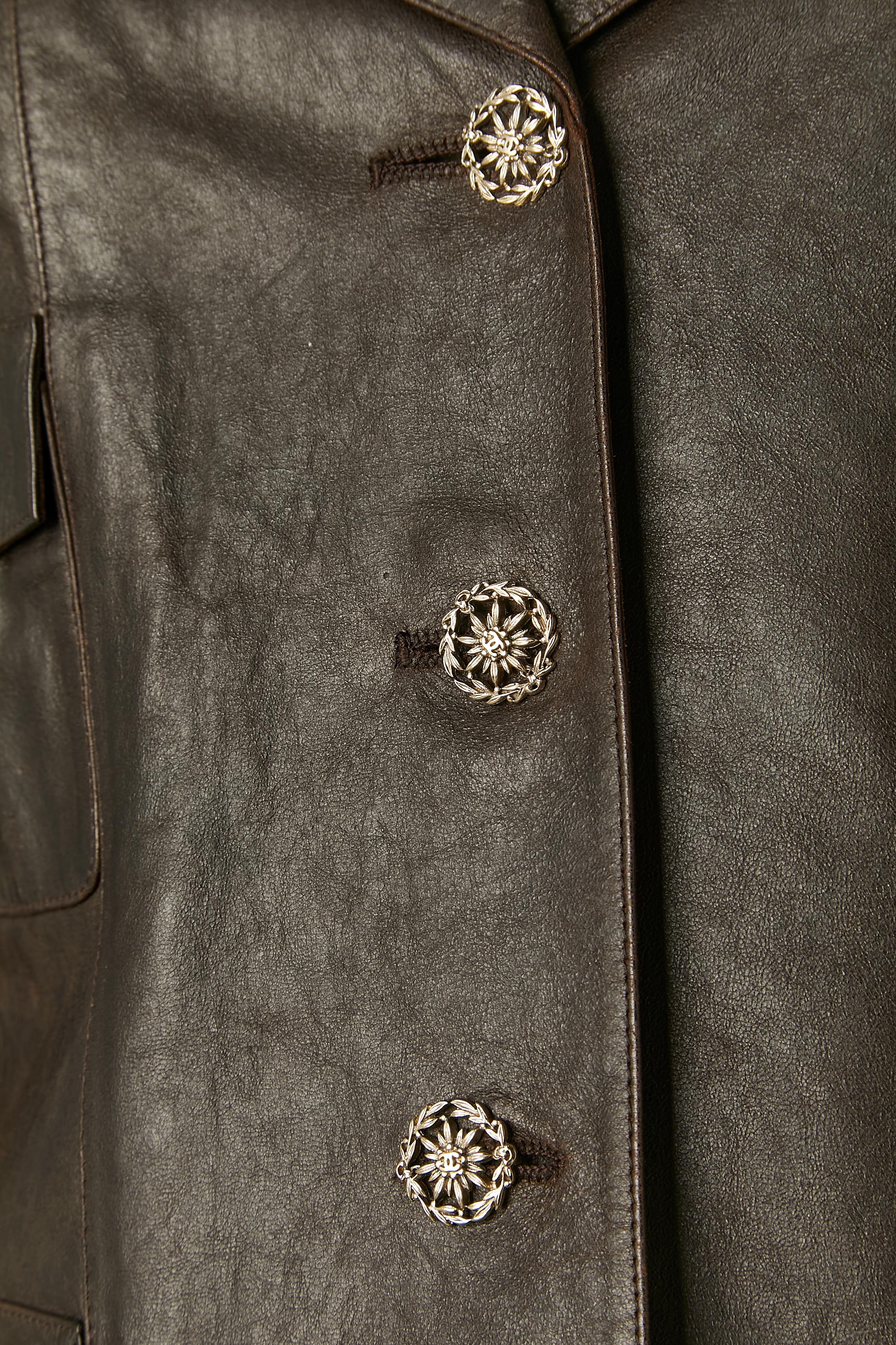 Black Brown single breasted leather jacket Chanel For Sale