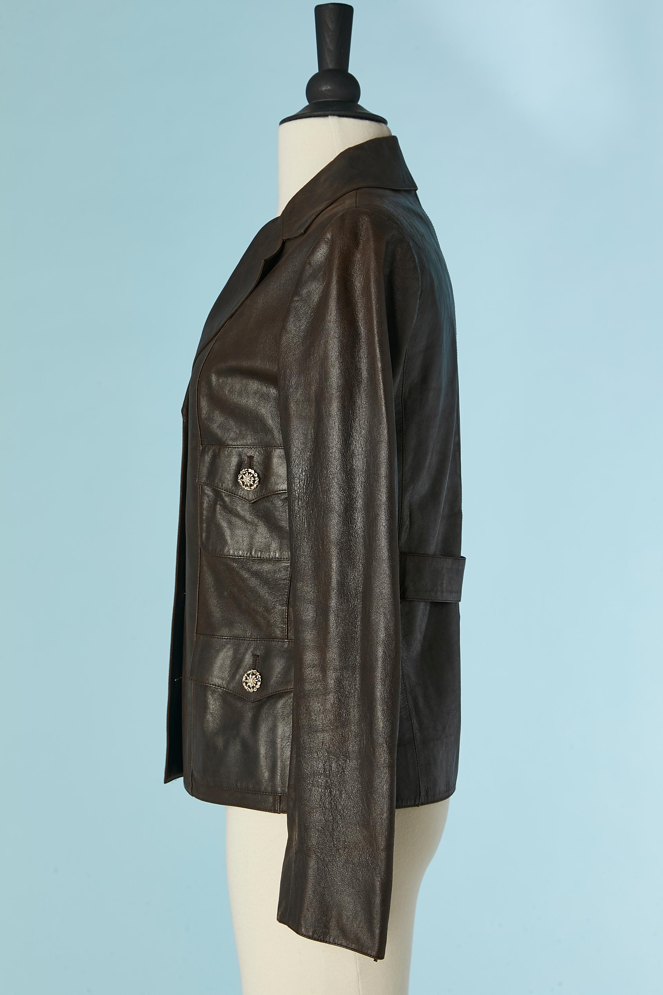 Brown single breasted leather jacket Chanel For Sale 1