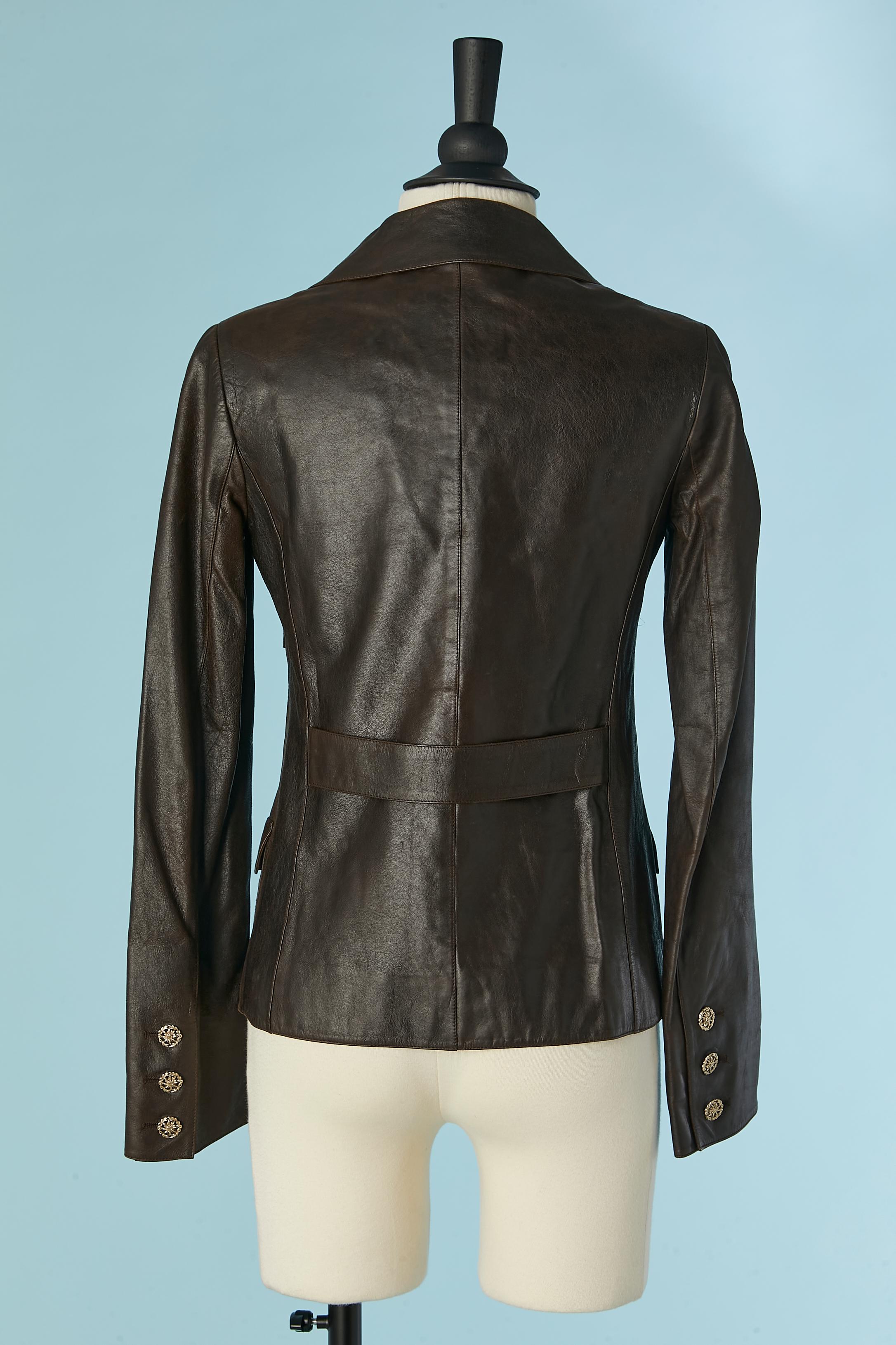 Brown single breasted leather jacket Chanel For Sale 2