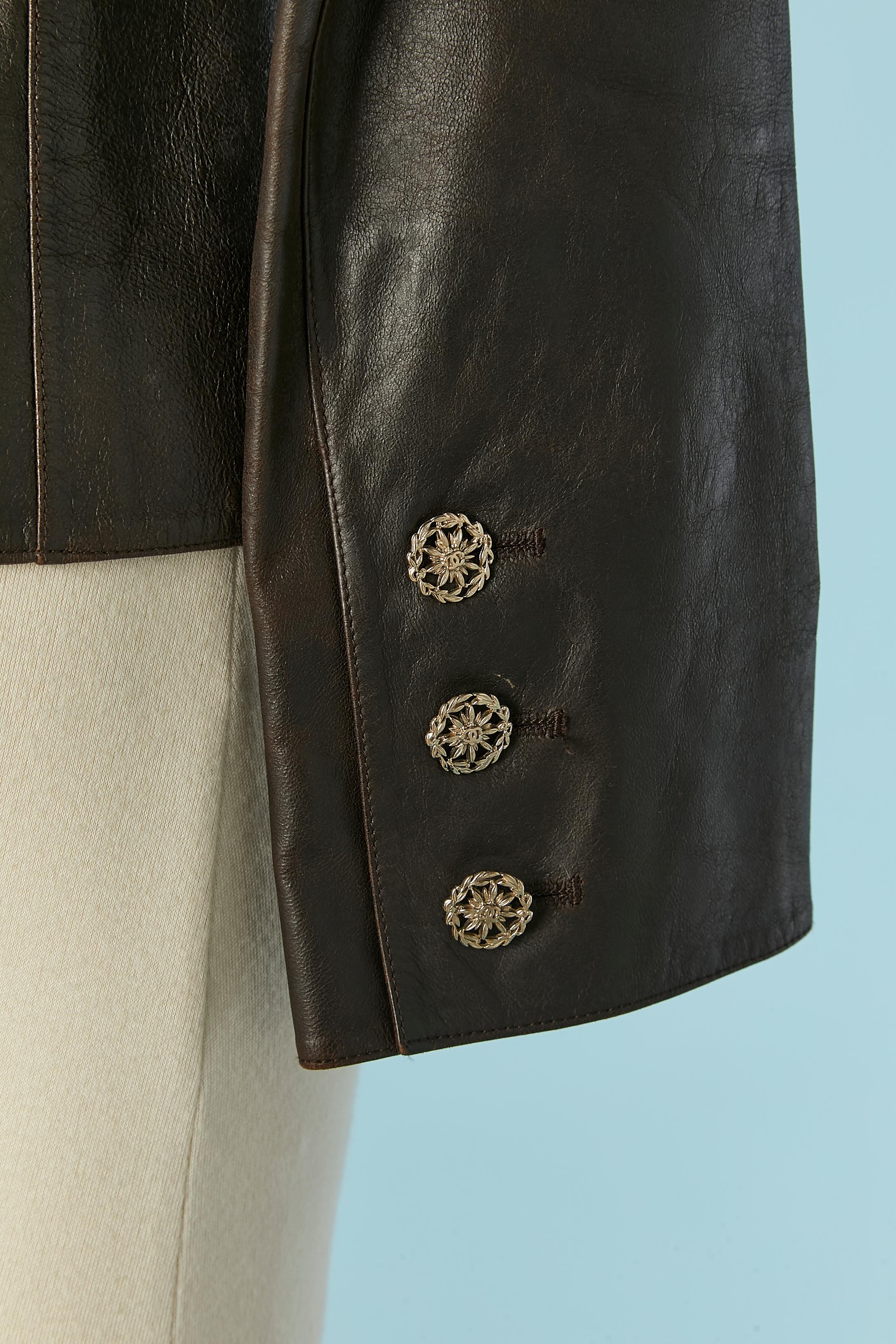 Brown single breasted leather jacket Chanel For Sale 3