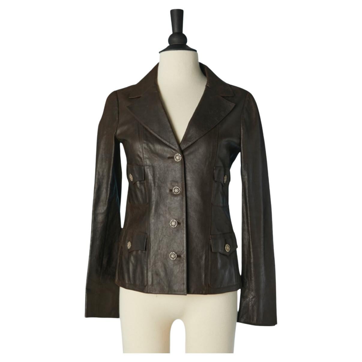 Giacca di pelle marrone monopetto Chanel