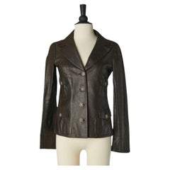 Used Brown single breasted leather jacket Chanel
