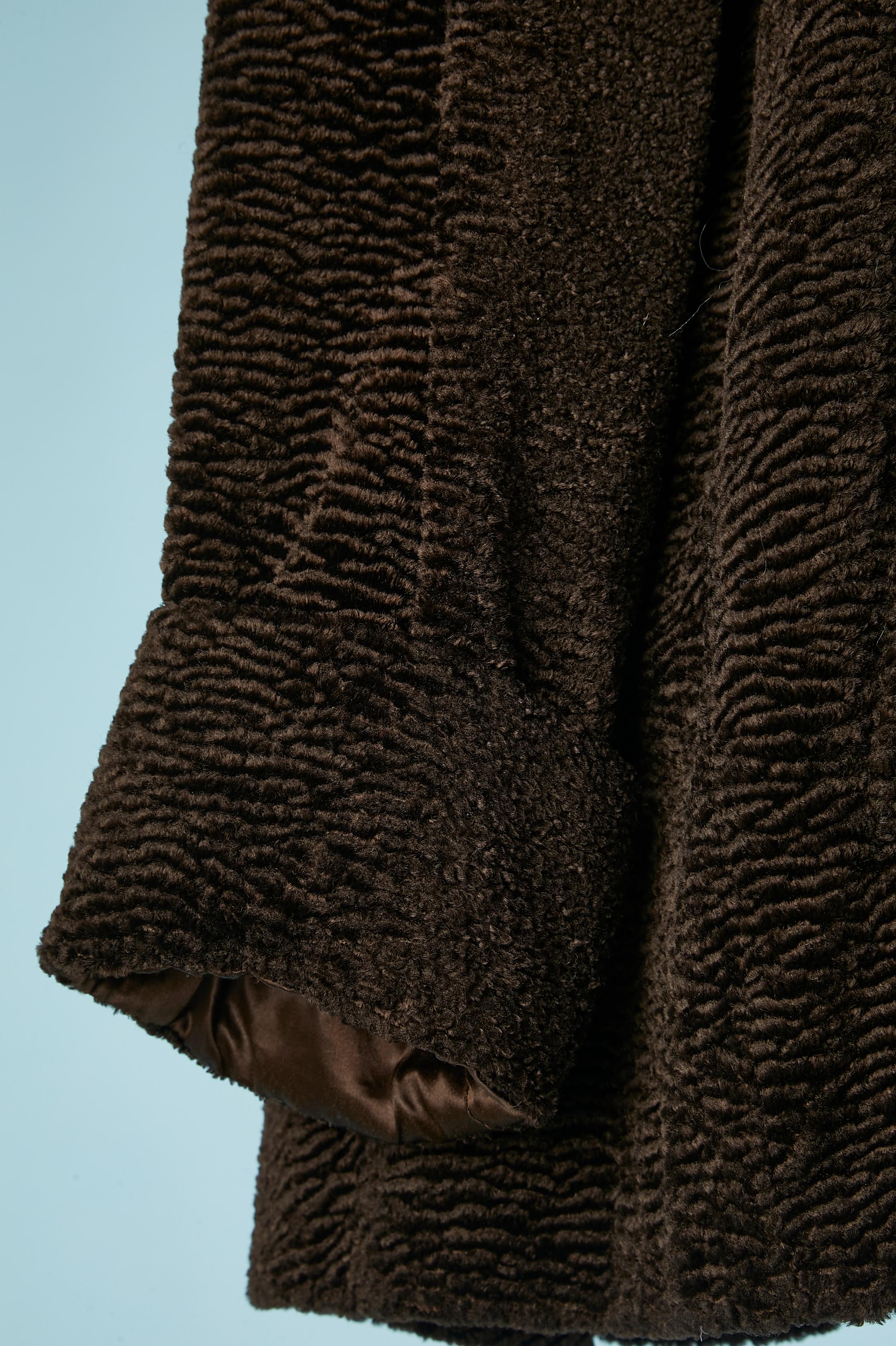 Black Brown single breasted short coat in faux astrakan Emmanuelle Khanh For Sale