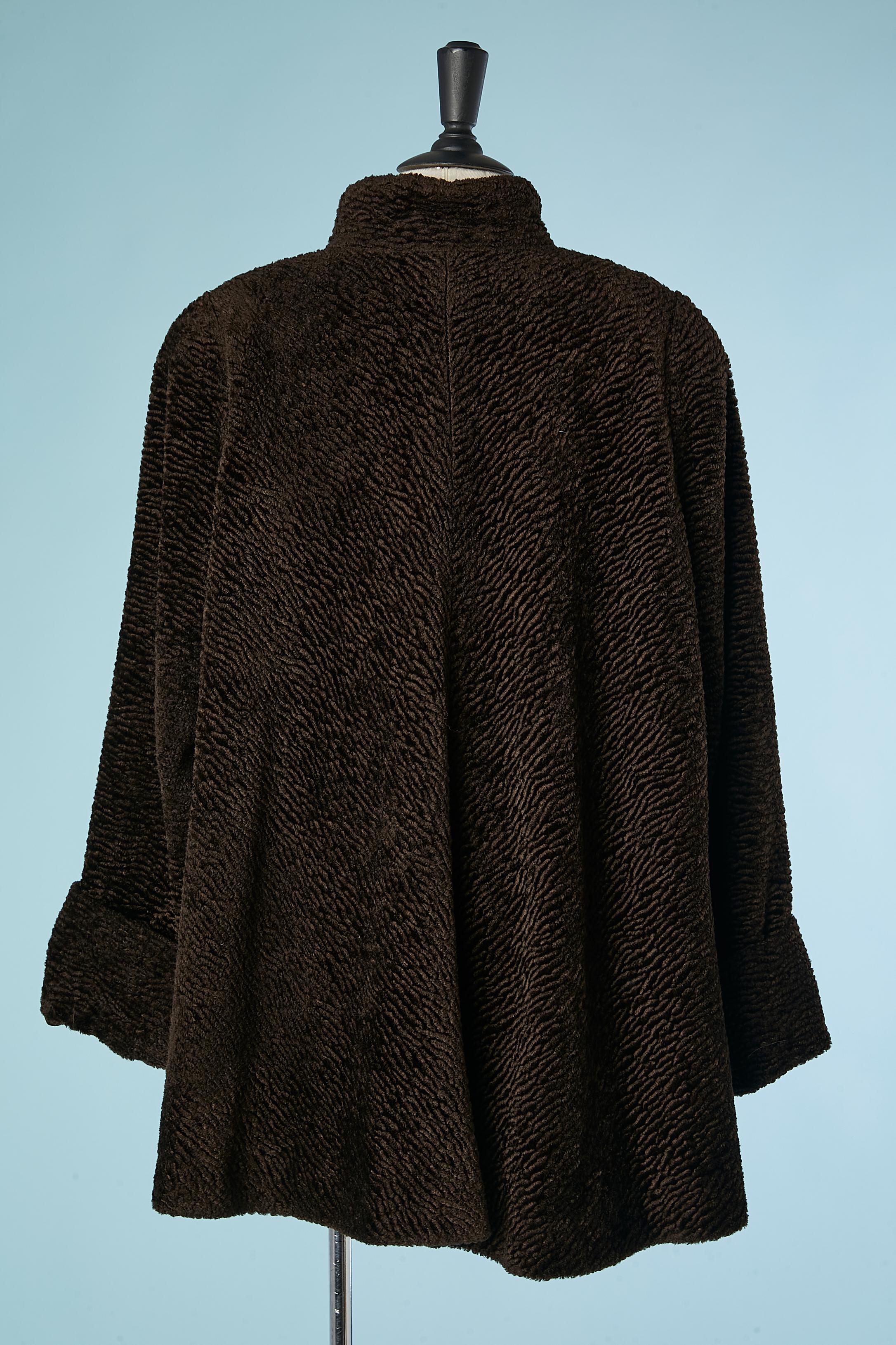 Women's Brown single breasted short coat in faux astrakan Emmanuelle Khanh For Sale