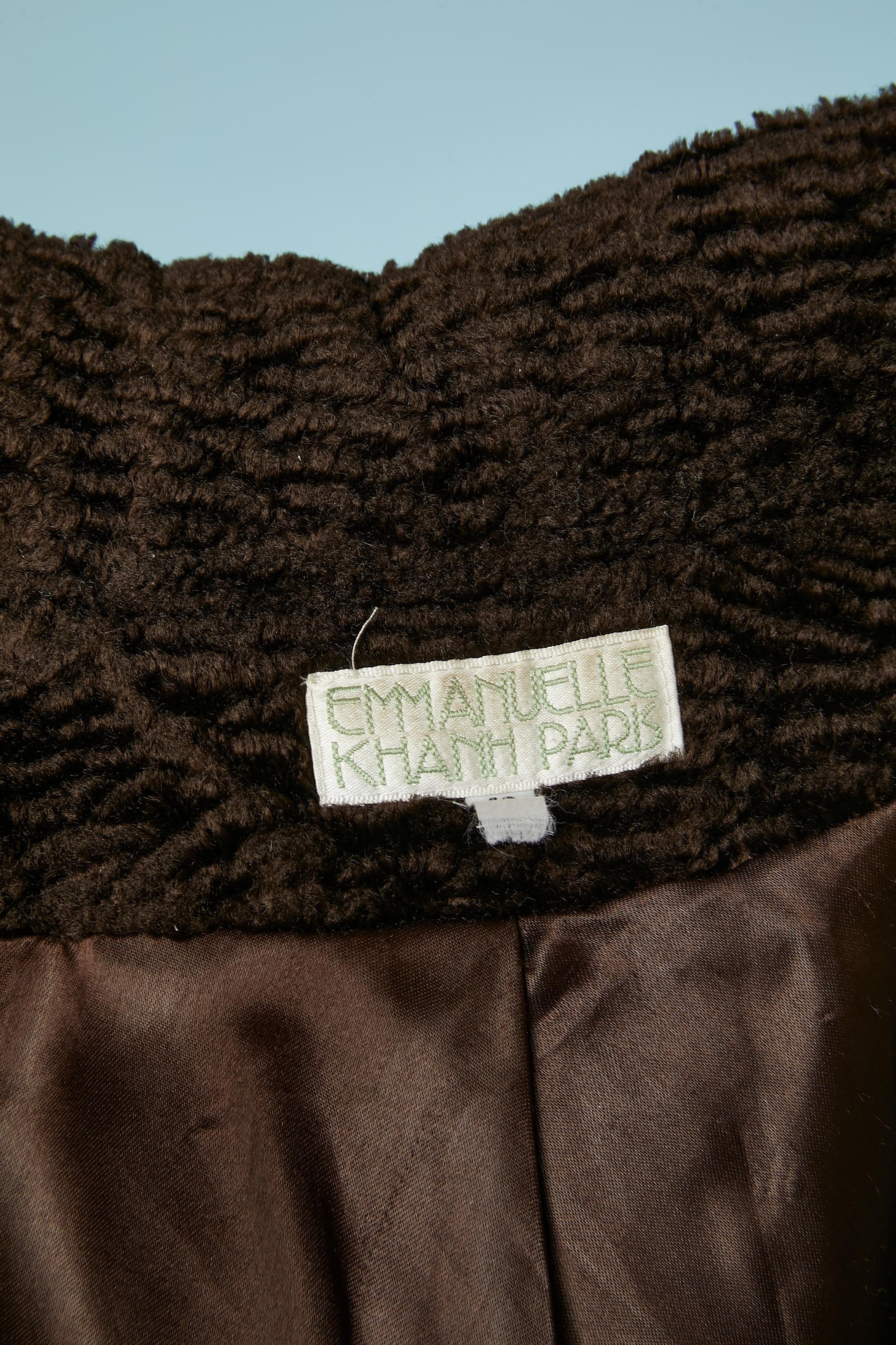 Brown single breasted short coat in faux astrakan Emmanuelle Khanh For Sale 1