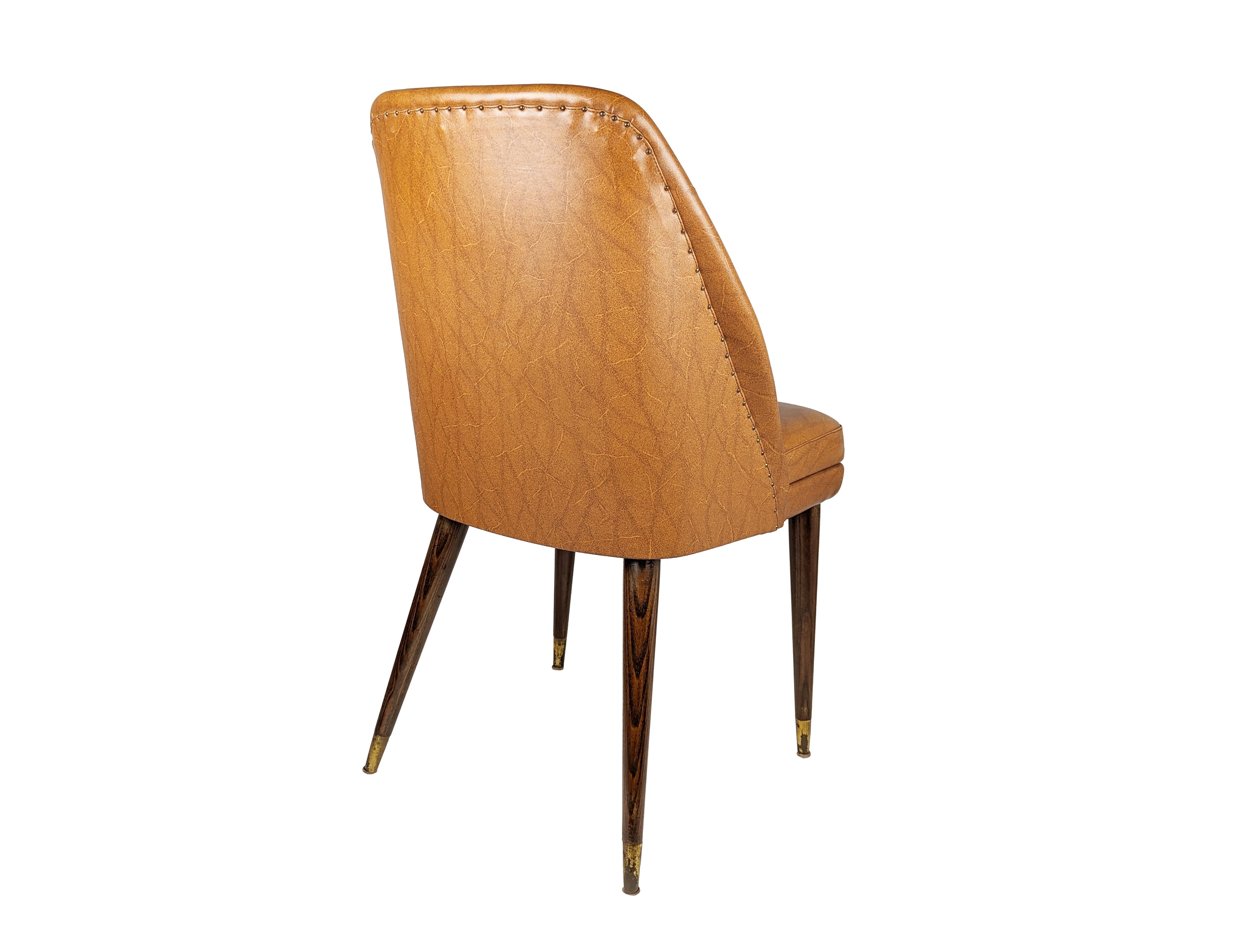 Mid-Century Modern Brown skai, wood & brass 1956 chairs by Carlo Pagani for Cassina For Sale