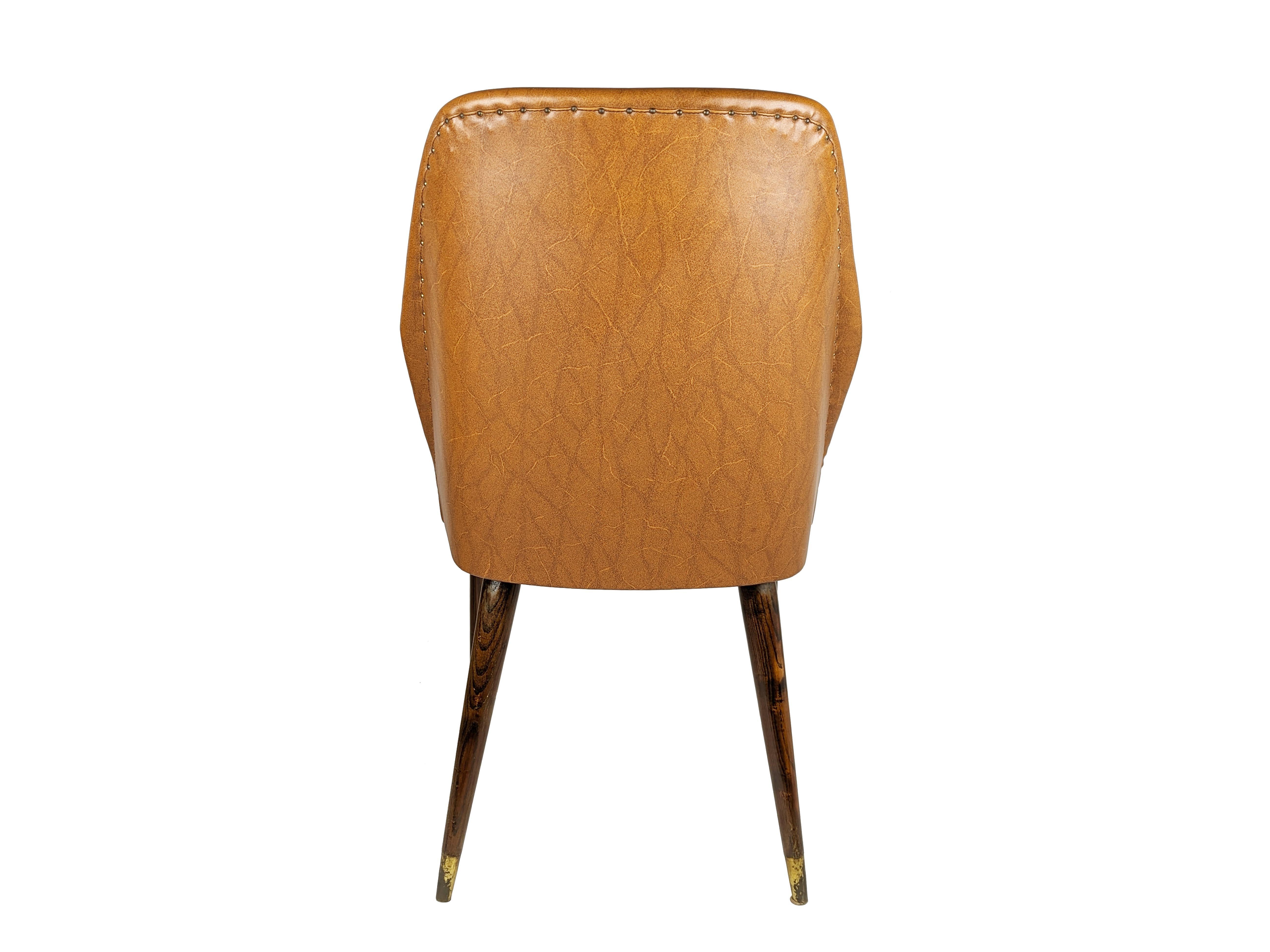 Mid-20th Century Brown skai, wood & brass 1956 chairs by Carlo Pagani for Cassina For Sale