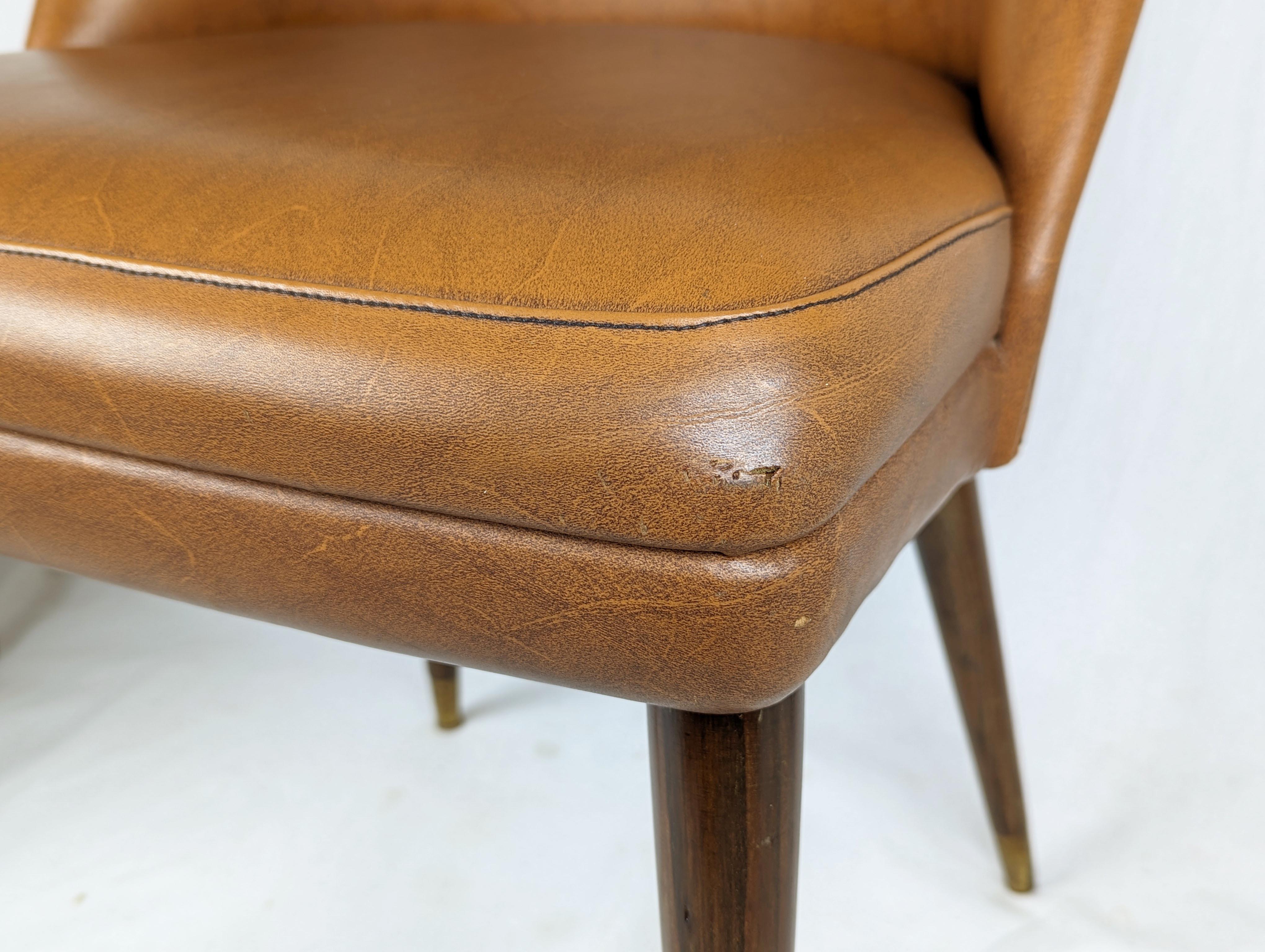 Brown skai, wood & brass 1956 chairs by Carlo Pagani for Cassina For Sale 1