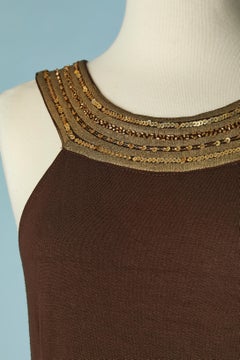 Brown sleeveless cocktail dress with gold painting and beadwork Gianfranco Ferré