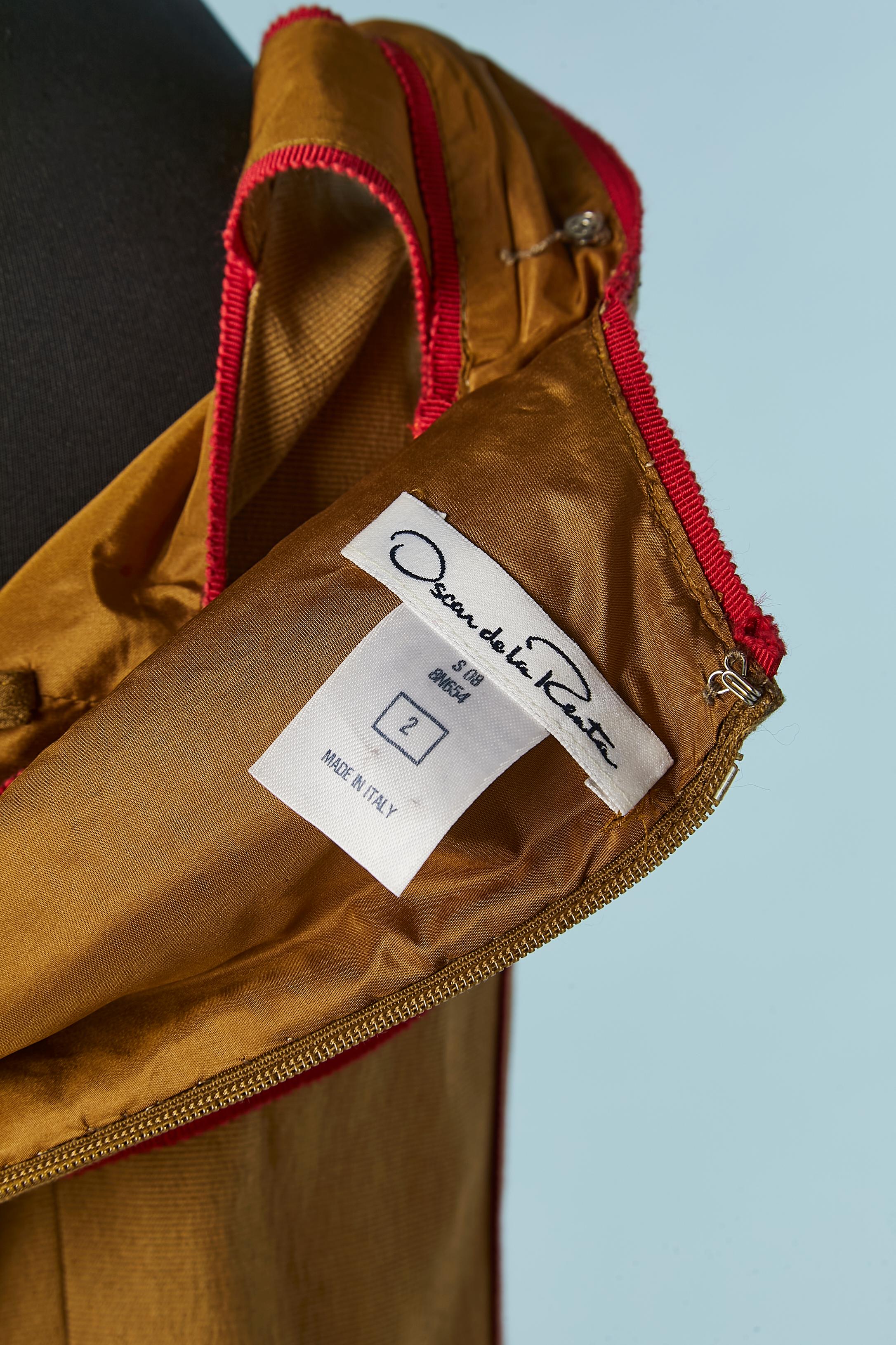 Brown sleeveless dress with red gros-grain piping Oscar de la RENTA For Sale 1