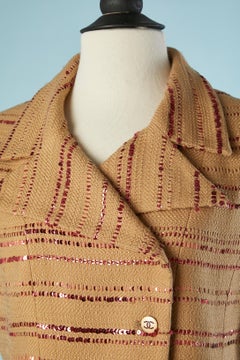 Brown sleeveless skirt-suit with pink sequin Chanel