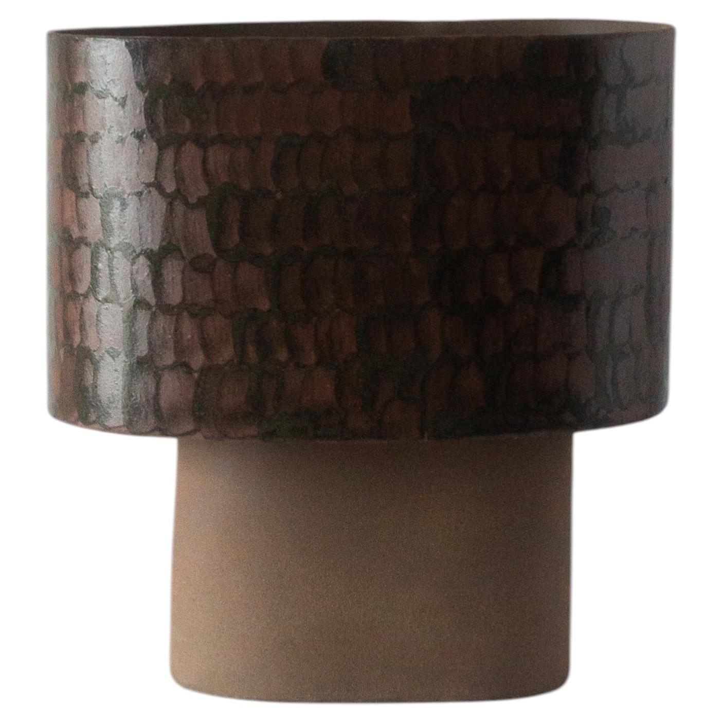 Brown Small Table Lamp in Stoneware with Hand-Painted Glaze by Lucas Huillet