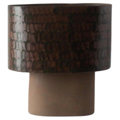 Brown Small Table Lamp in Stoneware with Hand-Painted Glaze by Lucas Huillet