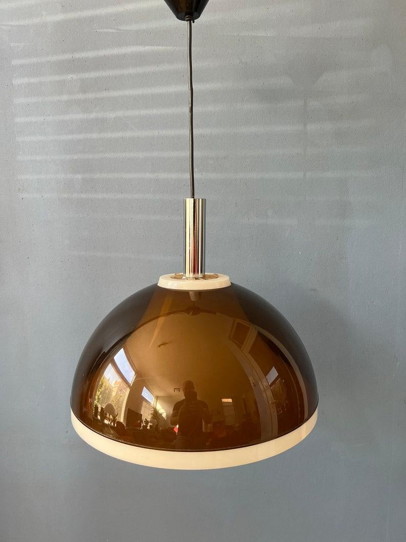 Metal Brown Smoked Acrylic Glass Space Age Pendant Lamp by Dijkstra, 1970s For Sale