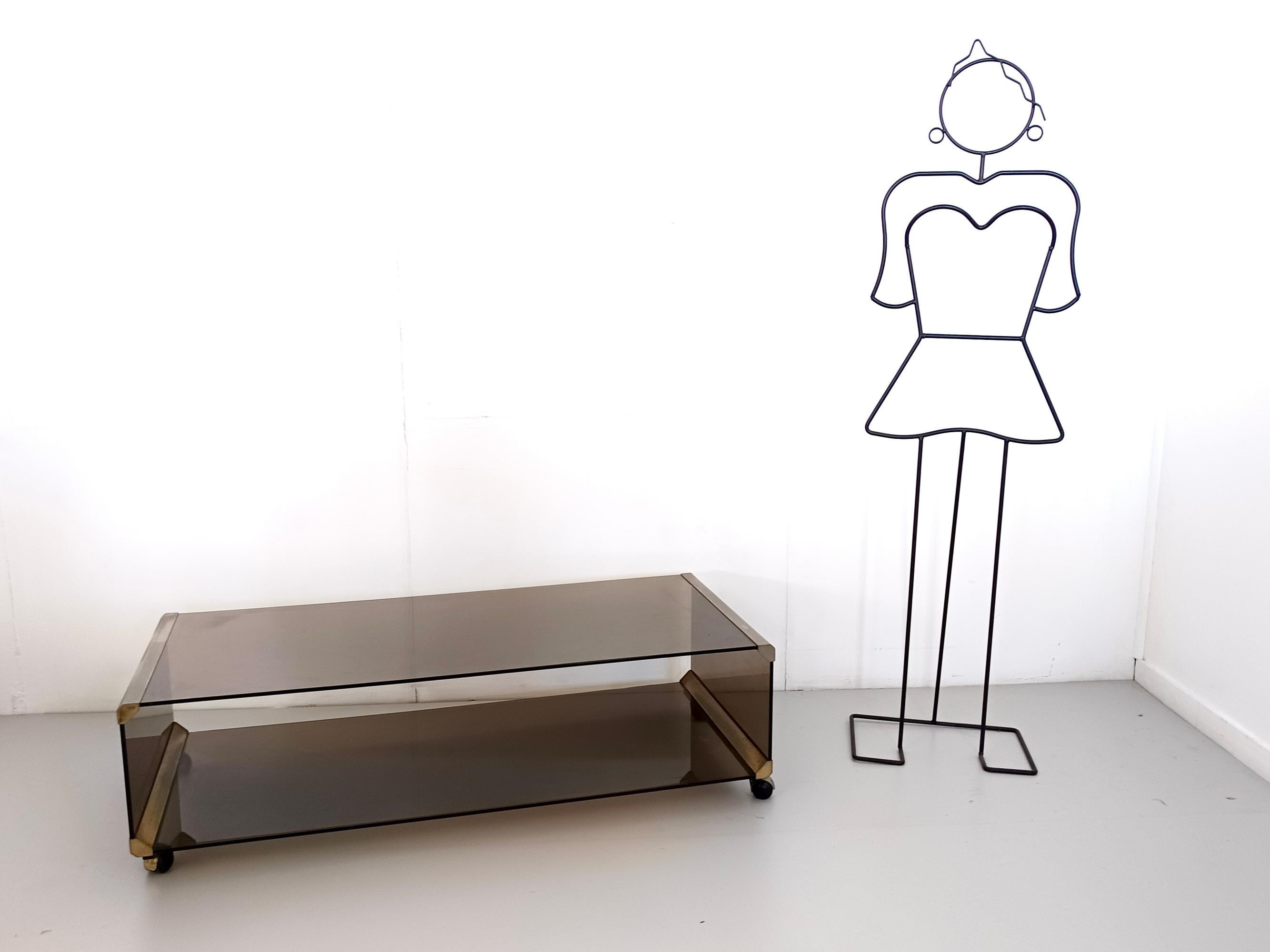 Post-Modern Brown Smoked Tempered Glass Coffee Table by Gallotti & Radice with Casters