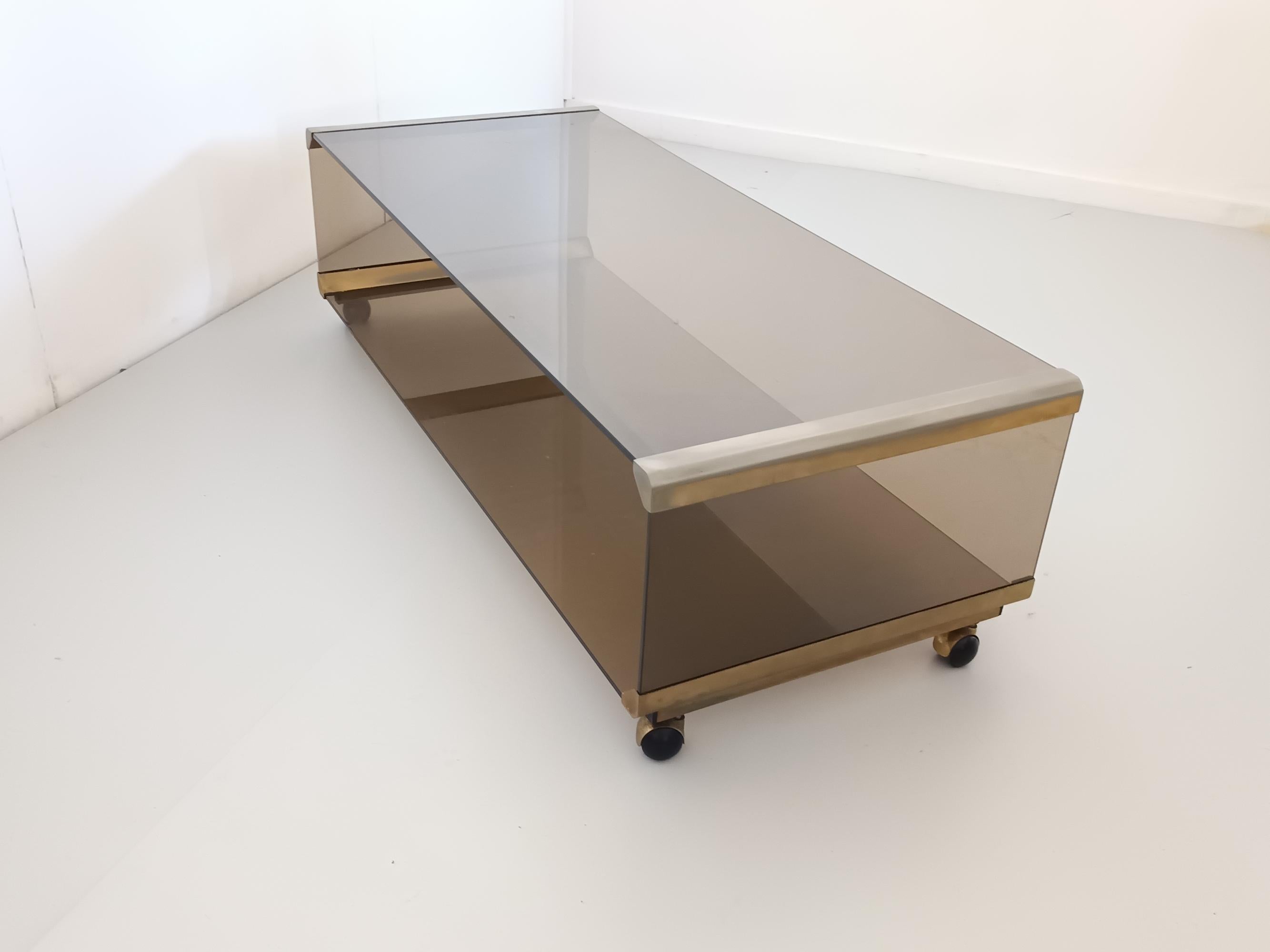 Italian Brown Smoked Tempered Glass Coffee Table by Gallotti & Radice with Casters