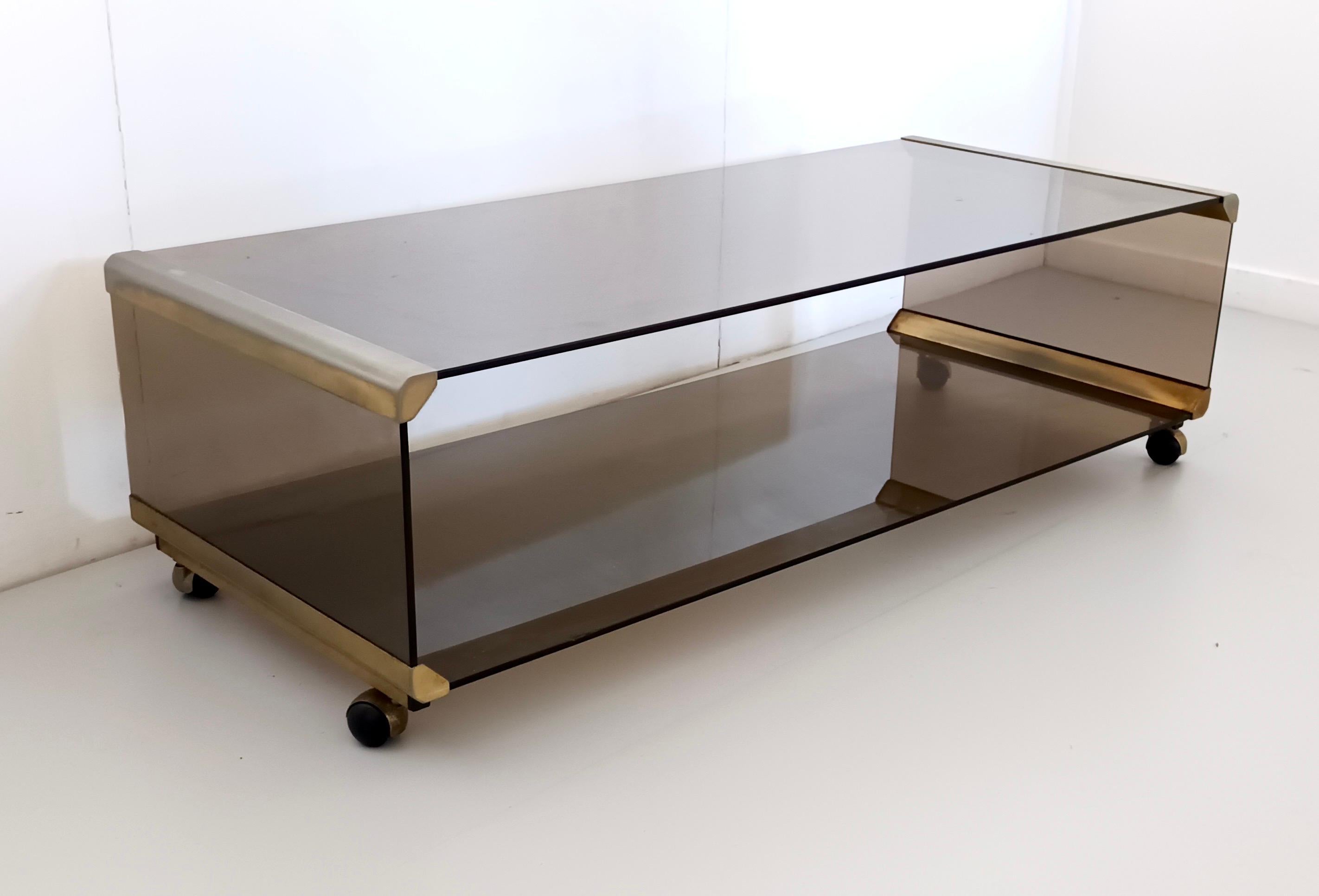 Late 20th Century Brown Smoked Tempered Glass Coffee Table by Gallotti & Radice with Casters