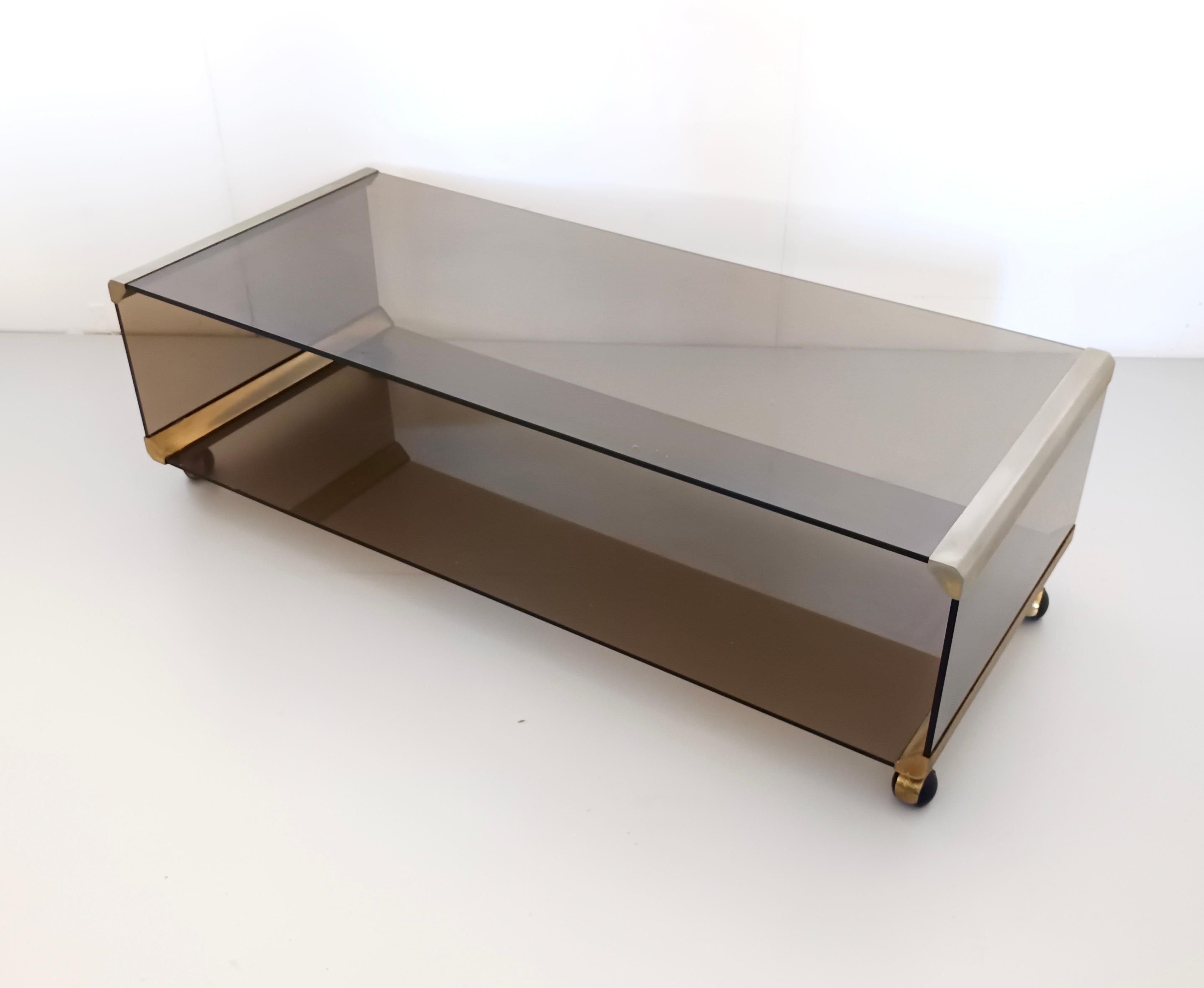 Brown Smoked Tempered Glass Coffee Table by Gallotti & Radice with Casters 1
