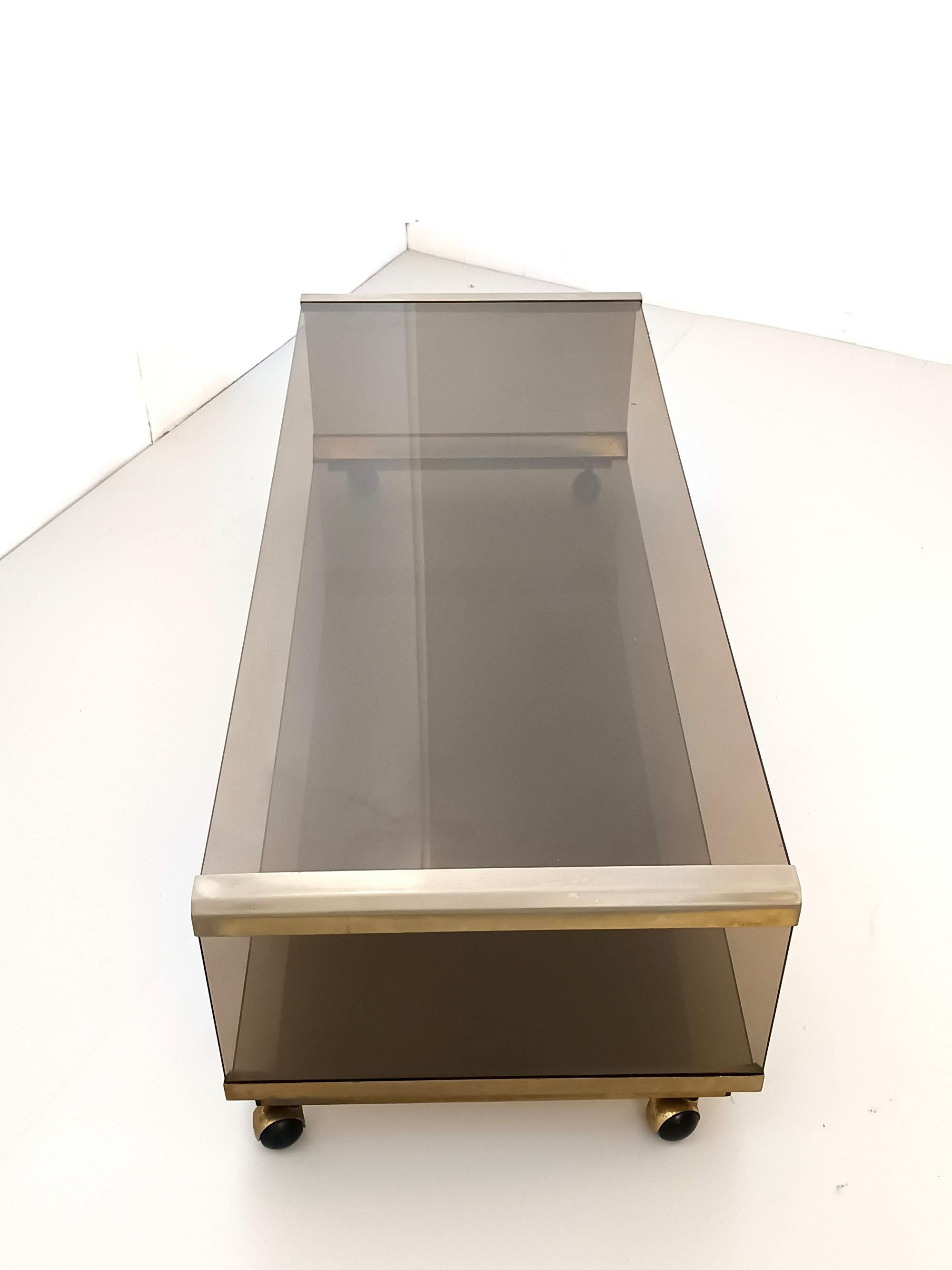Brown Smoked Tempered Glass Coffee Table by Gallotti & Radice with Casters 2