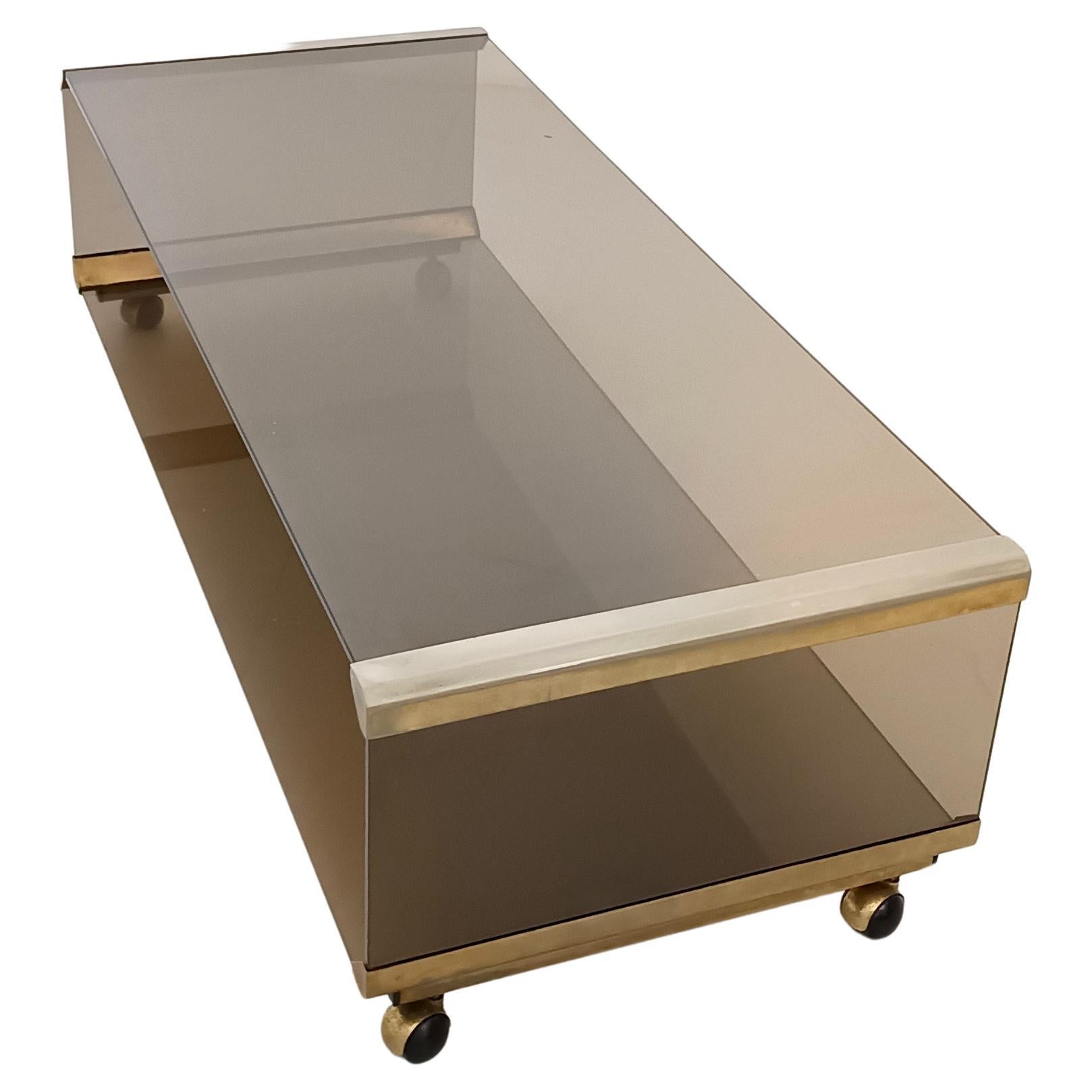 Brown Smoked Tempered Glass Coffee Table by Gallotti & Radice with Casters