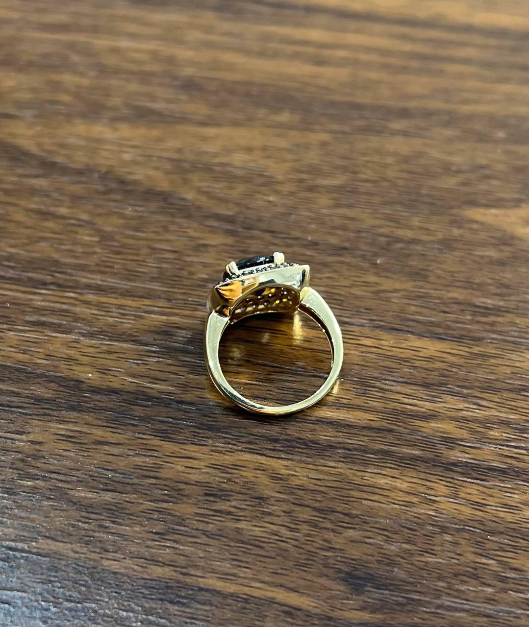 Brown Smoky Quartz Cushion Shape Diamond Halo 14K Yellow Gold Statement Ring In New Condition For Sale In Oakton, VA