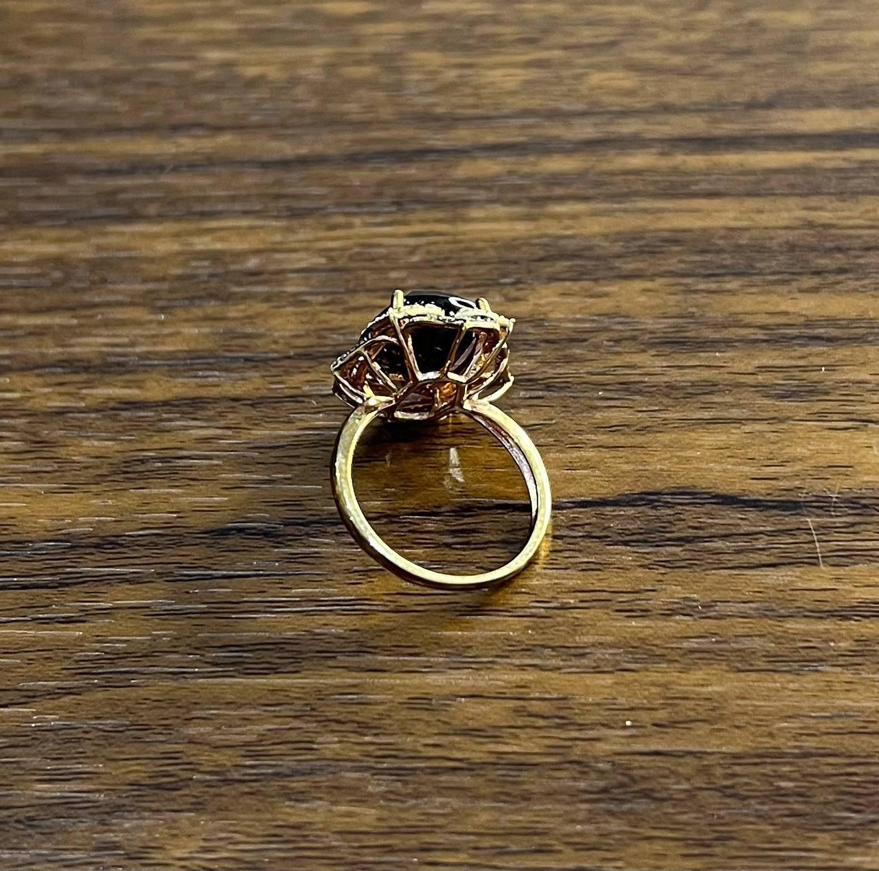 Brown Smoky Quartz Diamond Halo 14K Rose Gold Statement Cocktail Ring For Sale 2