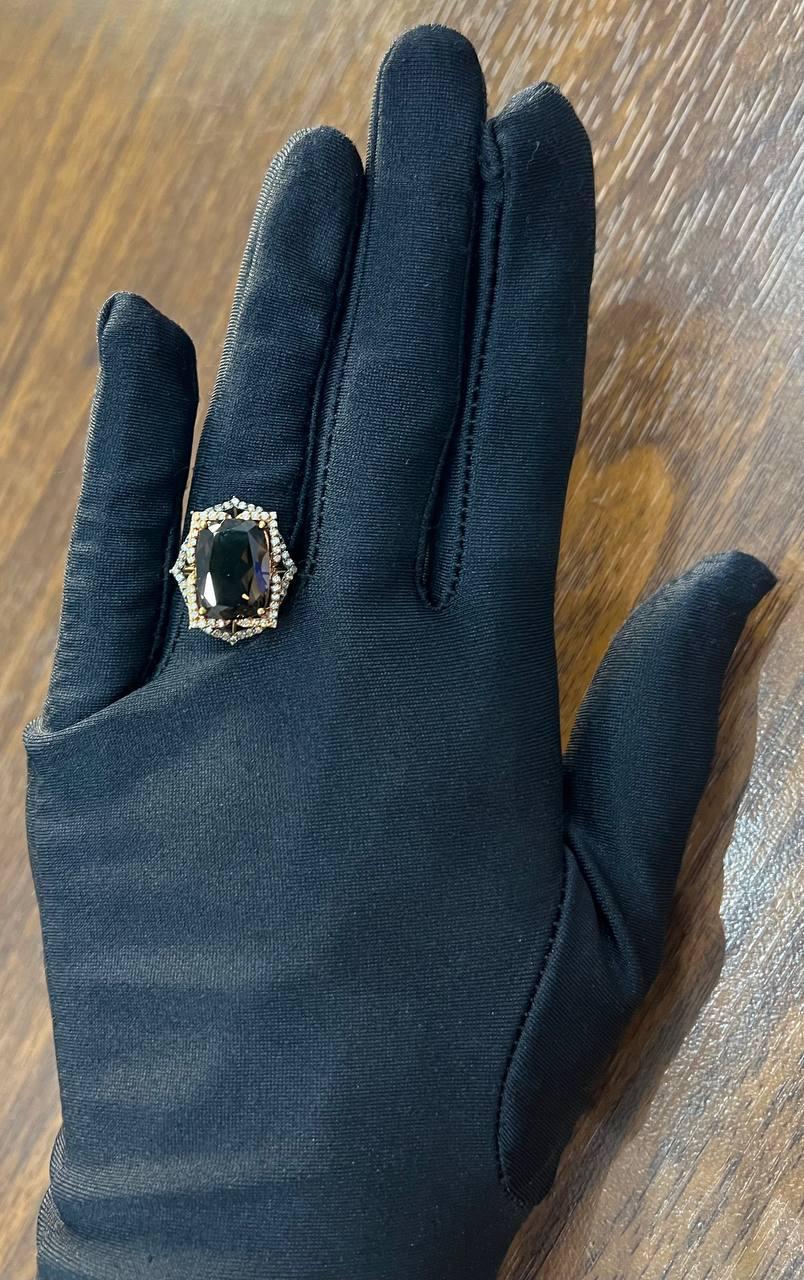 Brown Smoky Quartz Diamond Halo 14K Rose Gold Statement Cocktail Ring For Sale 3