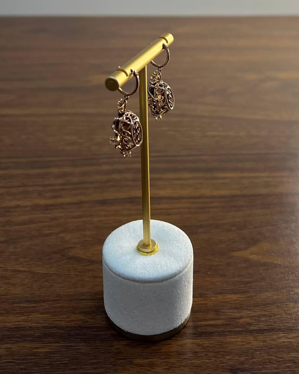 Orecchini in oro rosa 14 carati con diamante di quarzo fumé marrone e spirale a spirale in vendita 1