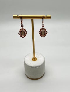 Brown Smoky Quartz Diamonds Halo 14K Rose Gold Statement Drop Earrings