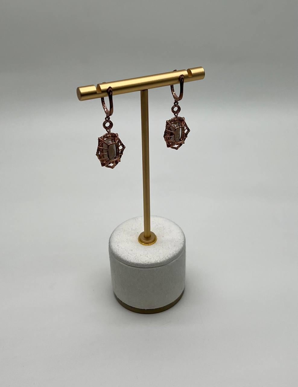 Braune Rauchquarz Diamanten Halo 14K Rose Gold Statement Tropfenohrringe im Zustand „Neu“ im Angebot in Oakton, VA