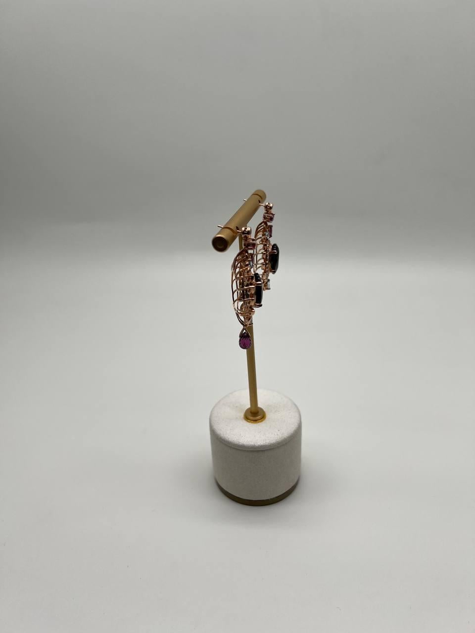 Brown Smoky Quartz Gemstone Amethyst Diamond Halo 18K Rose Gold Dangle Earrings For Sale 6