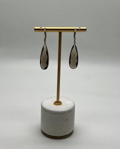 Brown Smoky Quartz Pear Teardrop Shape 14K Yellow Gold Statement Drop Earrings