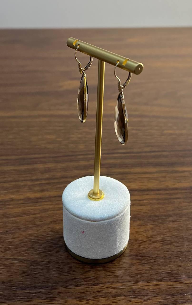 Orecchini a goccia a forma di pera in quarzo fumé marrone in oro giallo 14K in vendita 2