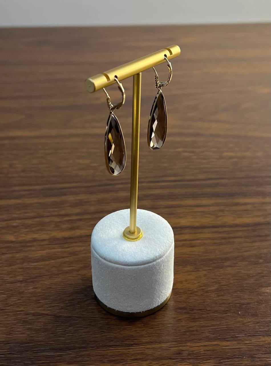 Orecchini a goccia a forma di pera in quarzo fumé marrone in oro giallo 14K in vendita 3