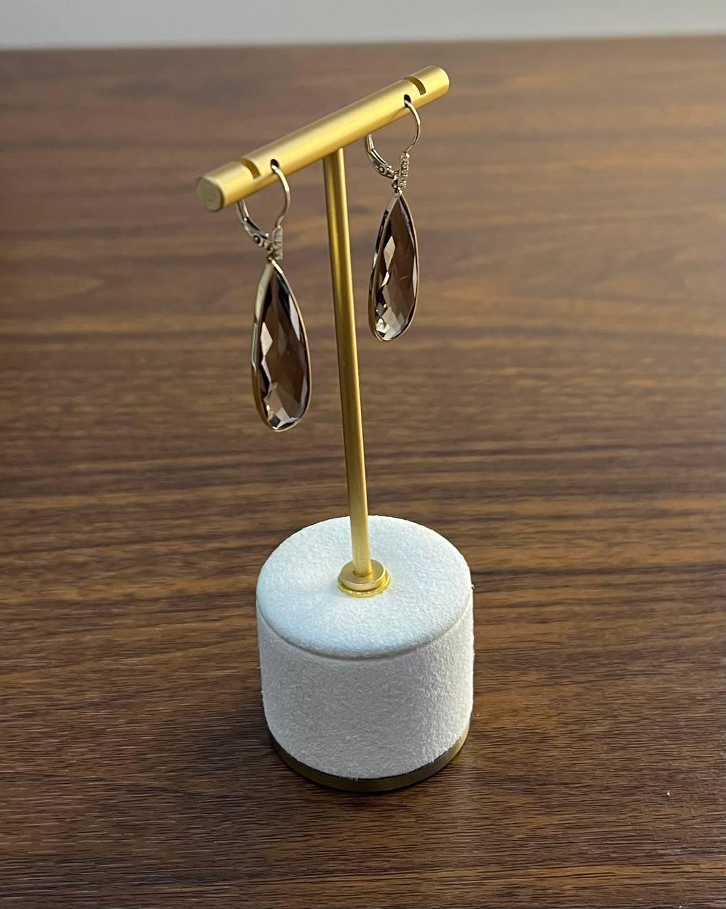 Orecchini a goccia a forma di pera in quarzo fumé marrone in oro giallo 14K in vendita 4