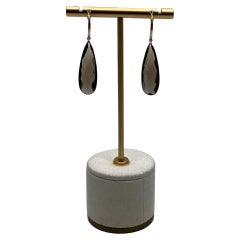 Brown Smoky Quartz Pear Teardrop Shape 14K Yellow Gold Statement Drop Earrings