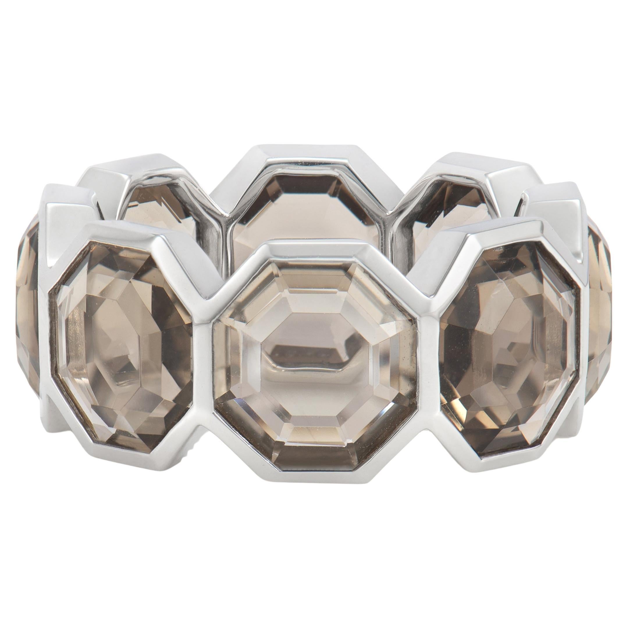 For Sale:  Brown Smoky Quartz Russell Ring in 18 Karat White Gold