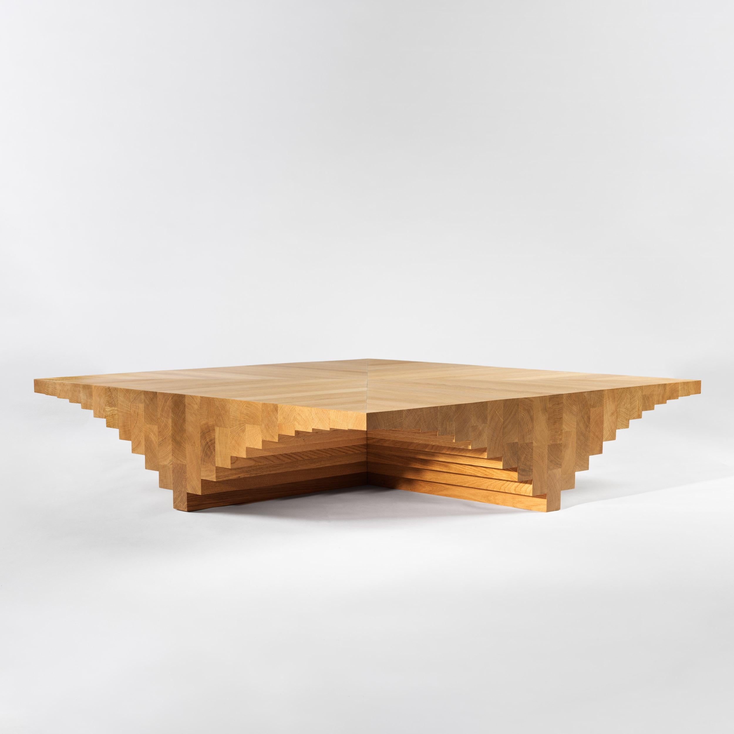 Brown solid oak ater coffee table by Tim Vranken For Sale 10
