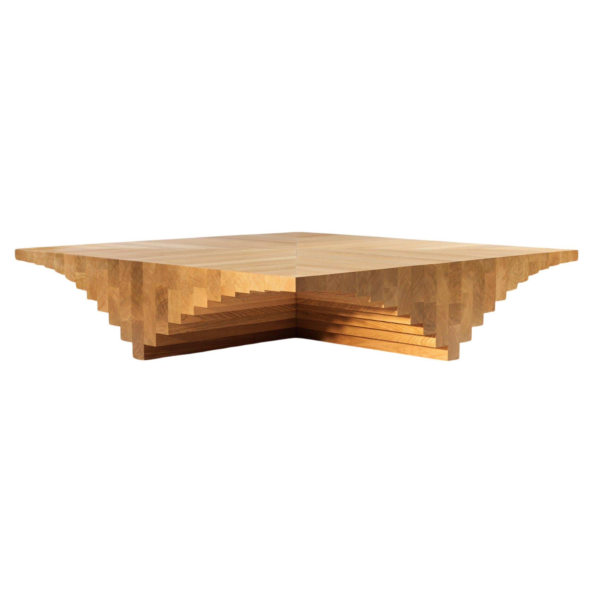 Brown solid oak ater coffee table by Tim Vranken For Sale