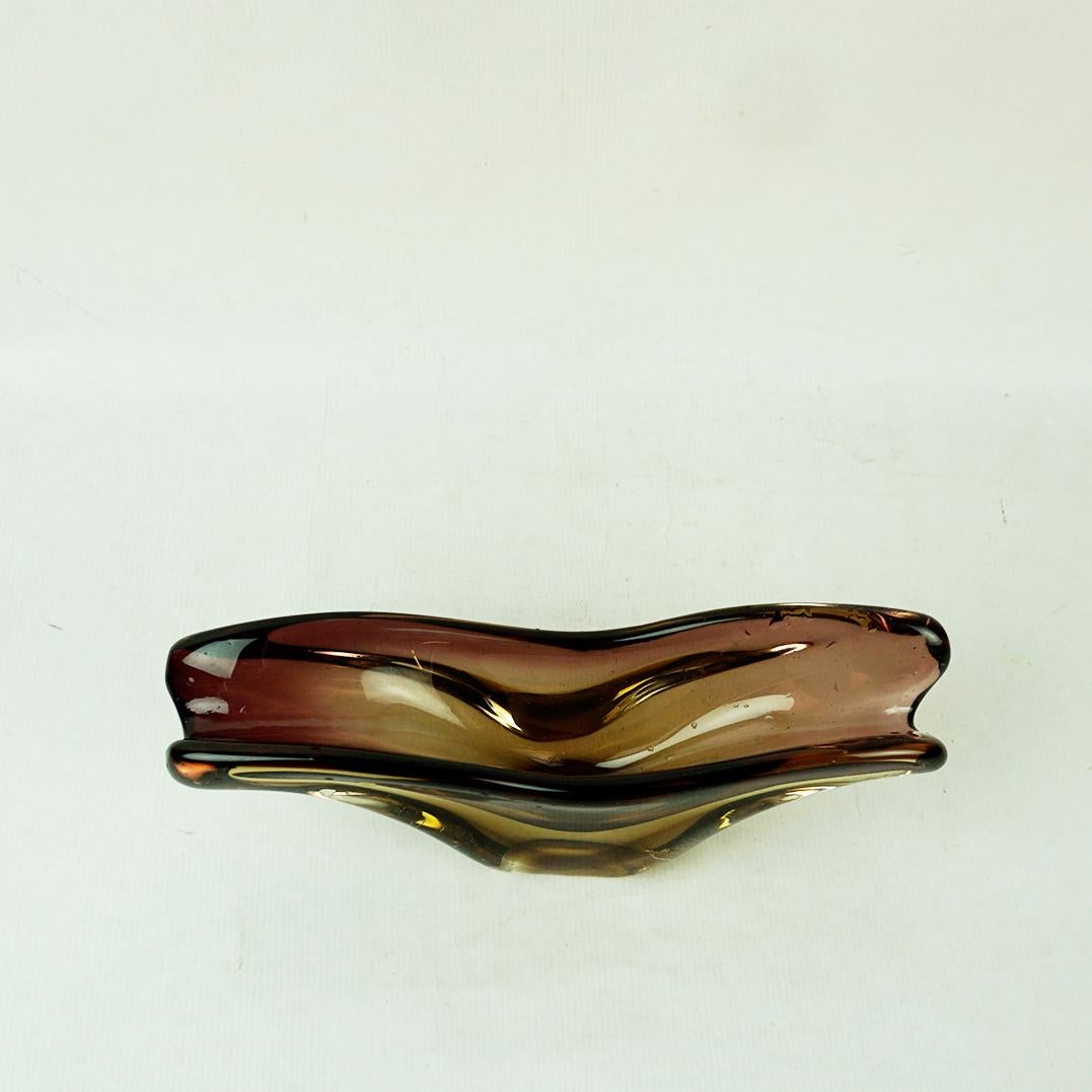 Mid-20th Century Brown Sommerso Glass Bowl by Flavio Poli for Seguso Murano Italy For Sale