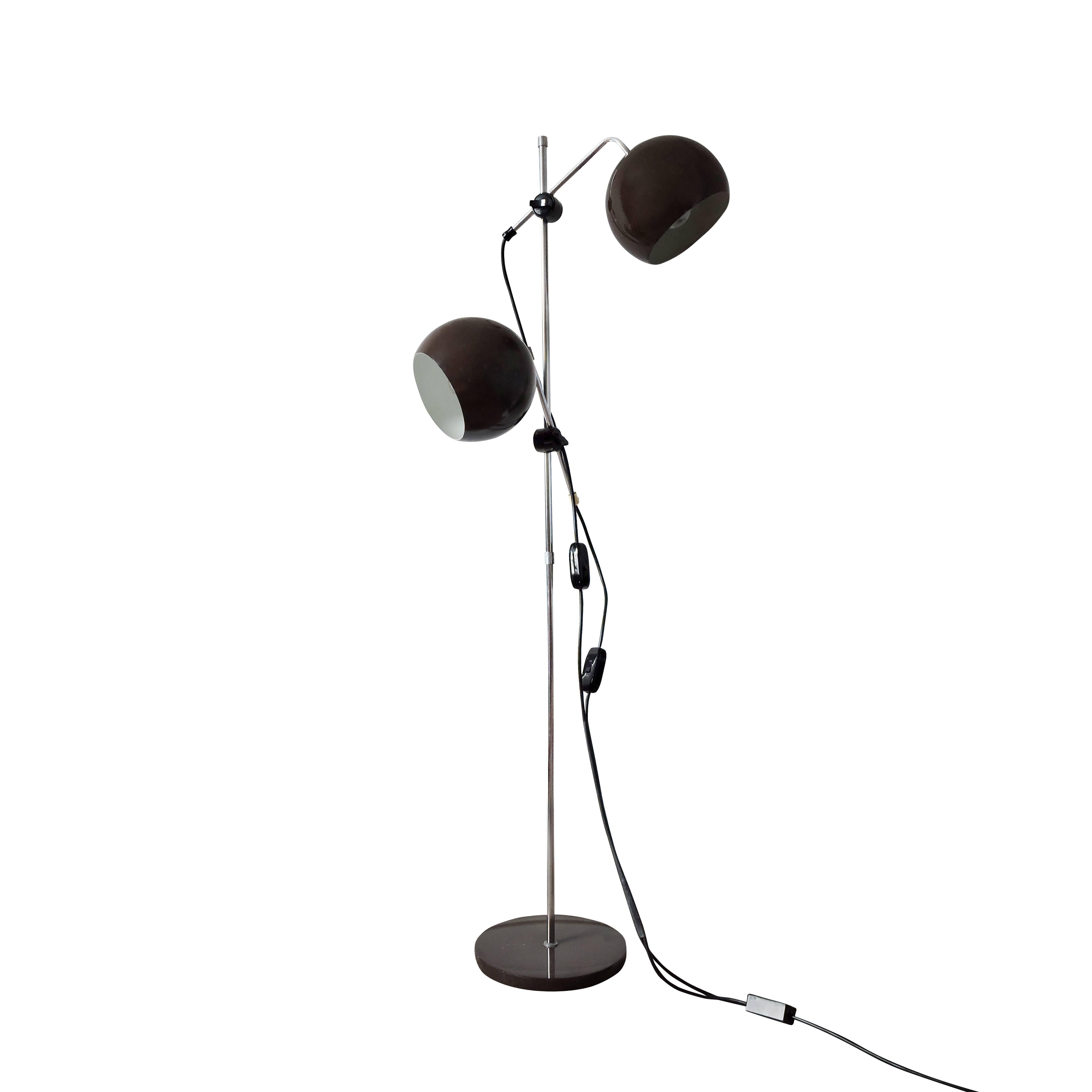Mid-Century Modern Brown Spherical Spot Floor Lamp with Two Shades, 1960s