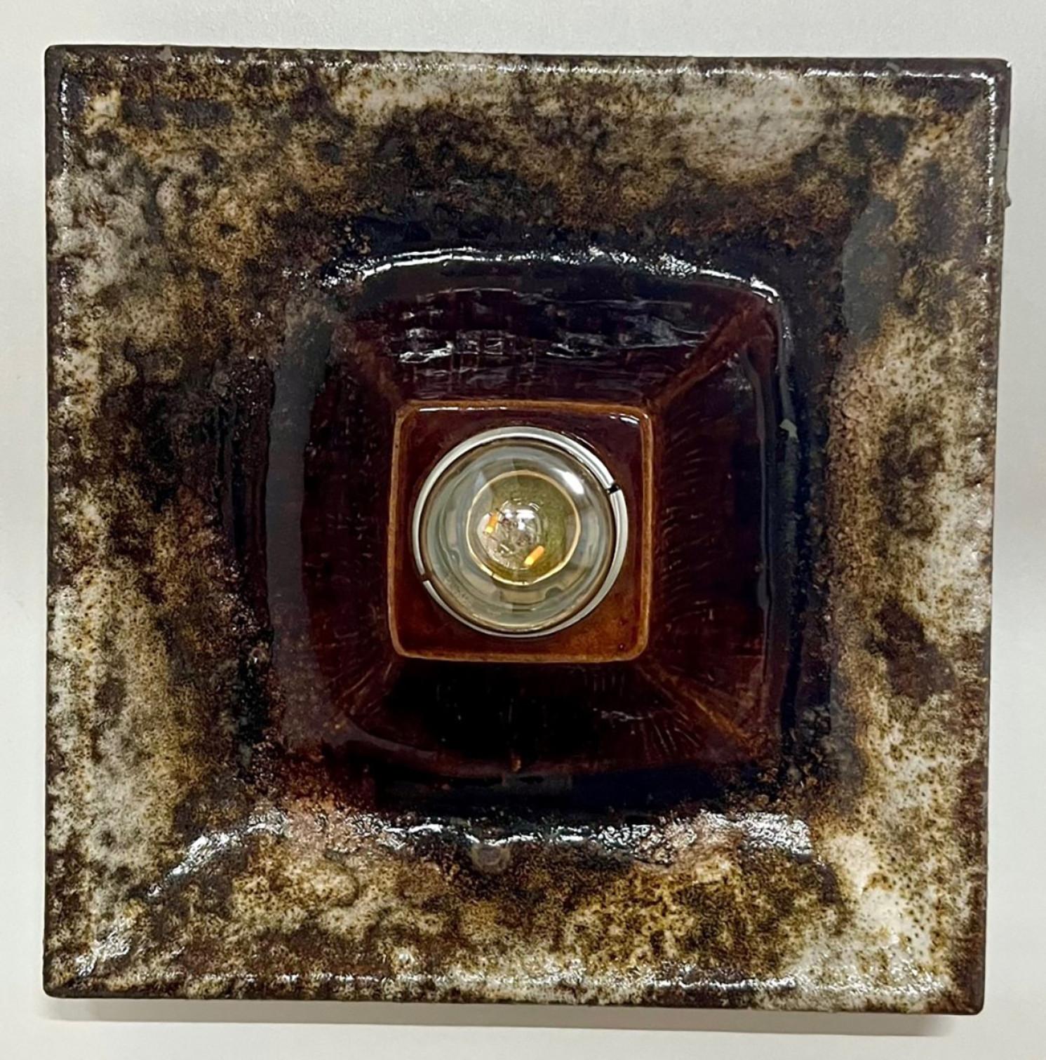Mid-Century Modern Brown Square Ceramic Wall Lights by Hustadt Keramik, Germany, 1970 For Sale