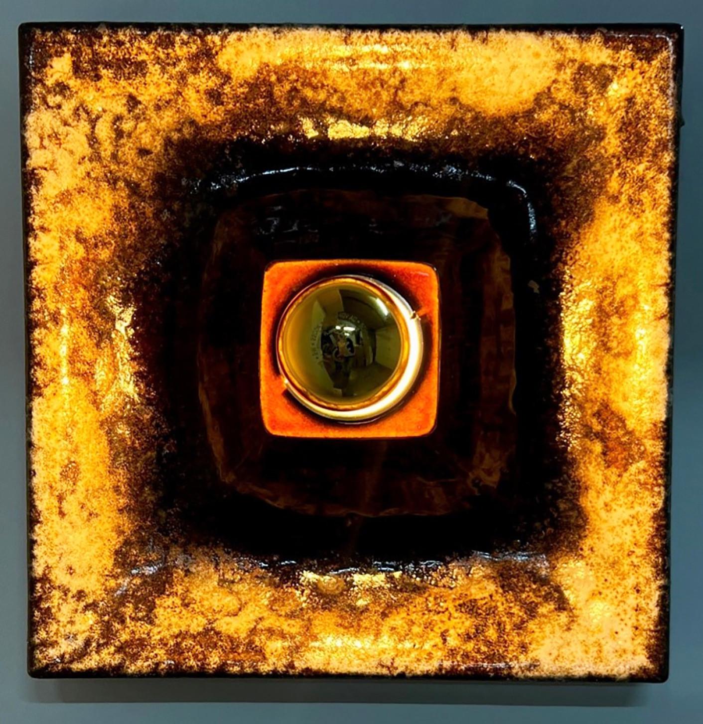 Glazed Brown Square Ceramic Wall Lights by Hustadt Keramik, Germany, 1970 For Sale
