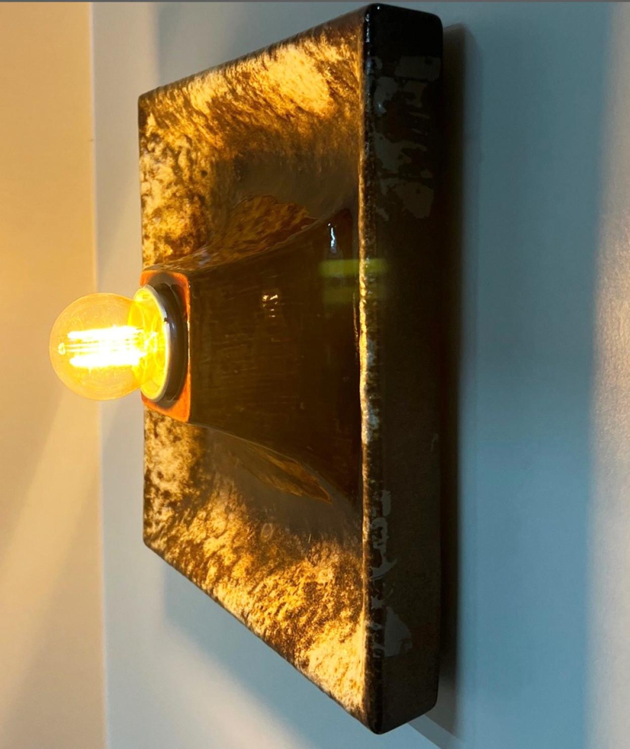 Brown Square Ceramic Wall Lights by Hustadt Keramik, Germany, 1970 For Sale 2