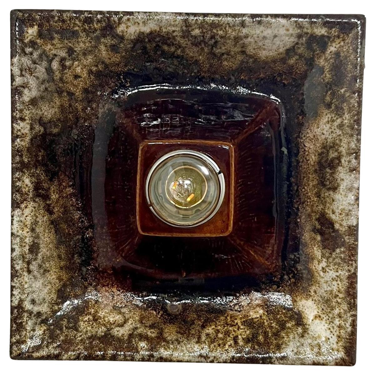 Brown Square Ceramic Wall Lights by Hustadt Keramik, Germany, 1970 For Sale